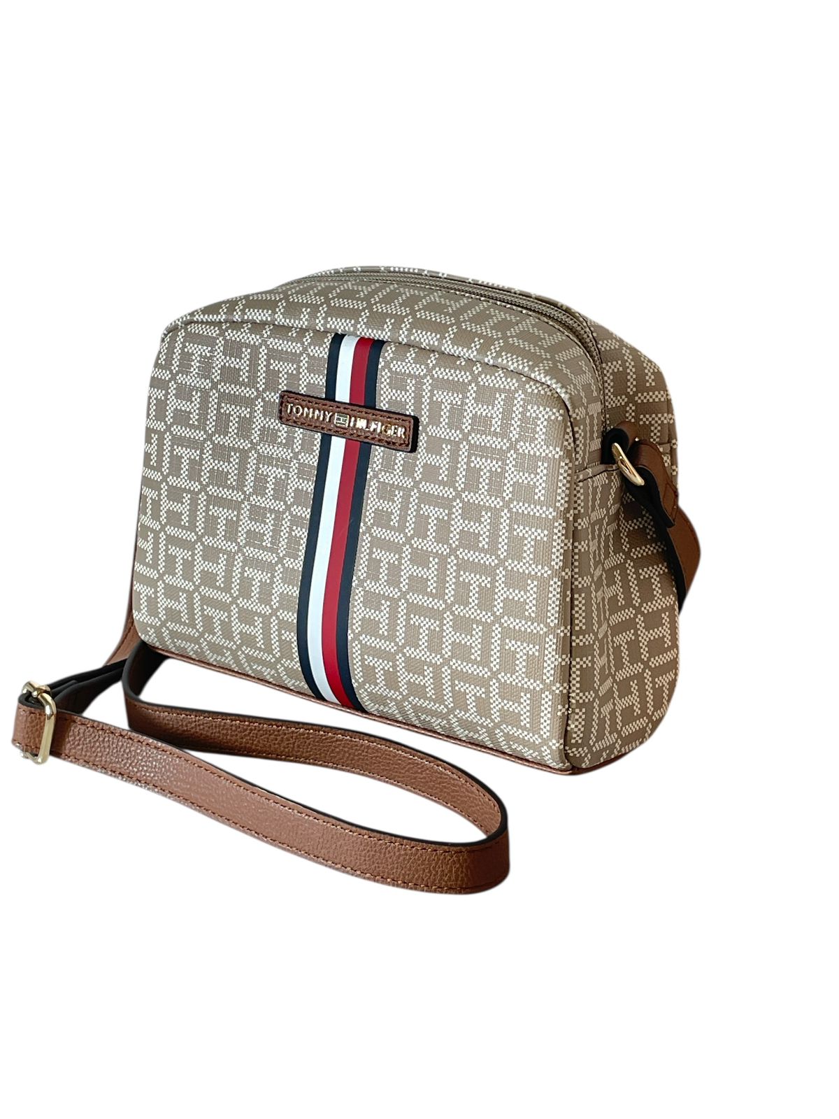 Bolso Tommy Hilfiger Signature Beige con franjas