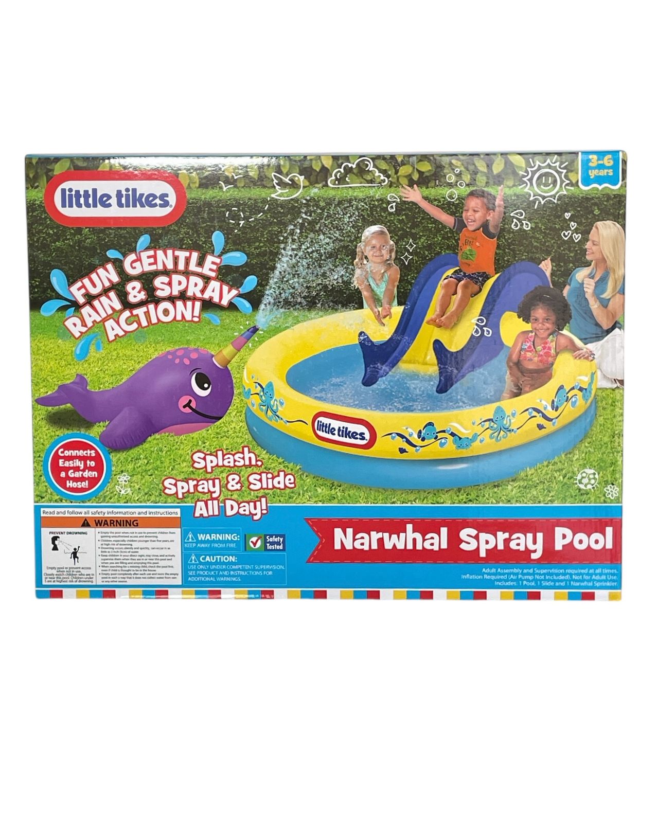 Alberca Inflable Little Tikes con Resbaladilla y Rociador de Narval – Diversión Refrescante para Niños