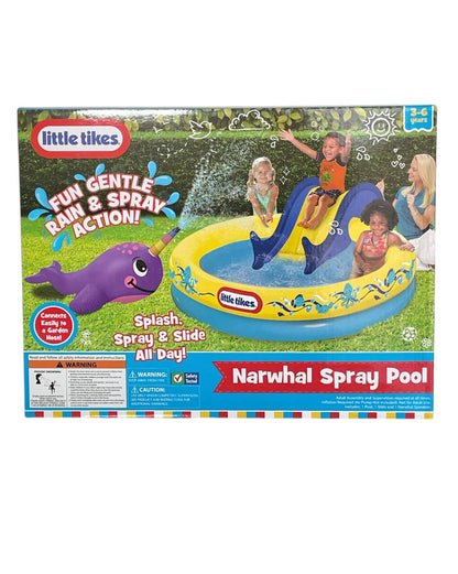 Alberca Inflable Little Tikes con Resbaladilla y Rociador de Narval – Diversión Refrescante para Niños
